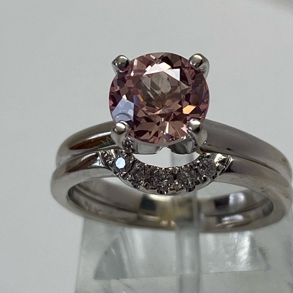 14K White Gold Morganite Solitaire Engagement Ring with Diamond Wedding Band - Picture 14 of 15